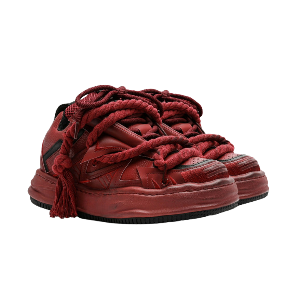 Multi-lace design muted color stained sneakers  OR0909