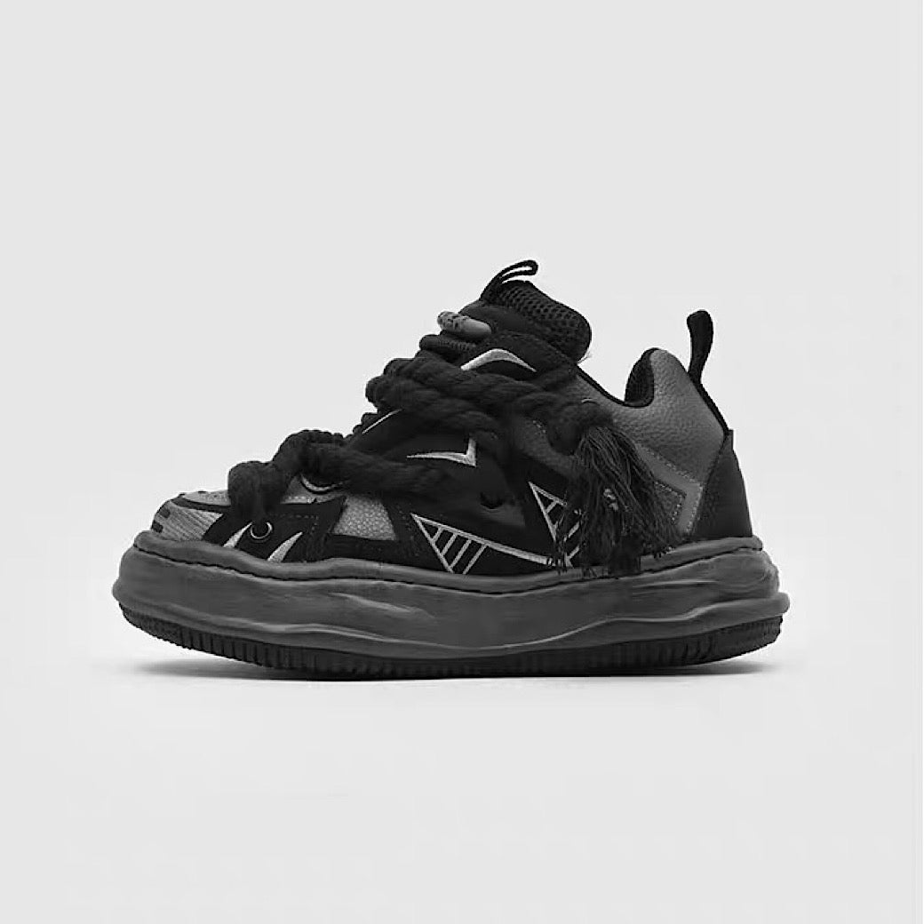 Multi-lace design muted color stained sneakers  OR0909