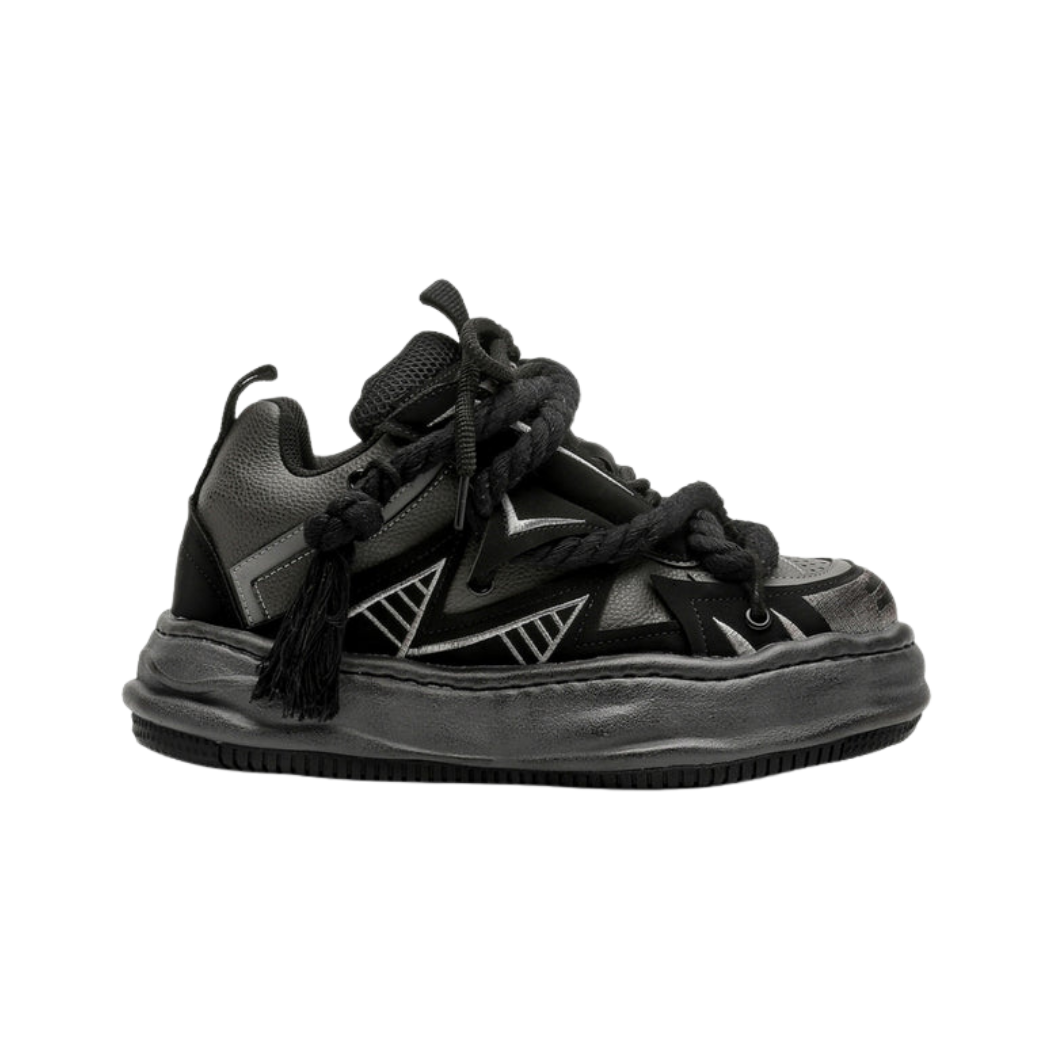 Multi-lace design muted color stained sneakers  OR0909