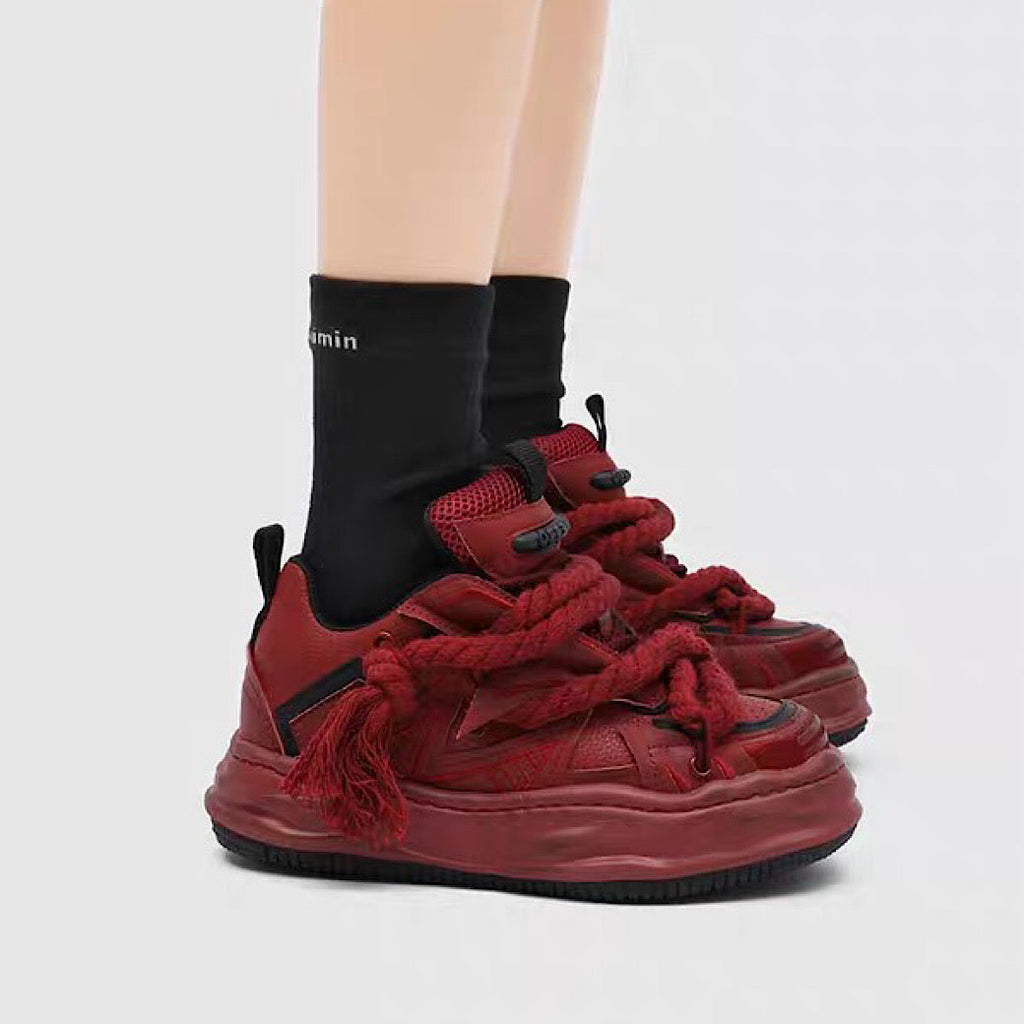 Multi-lace design muted color stained sneakers  OR0909