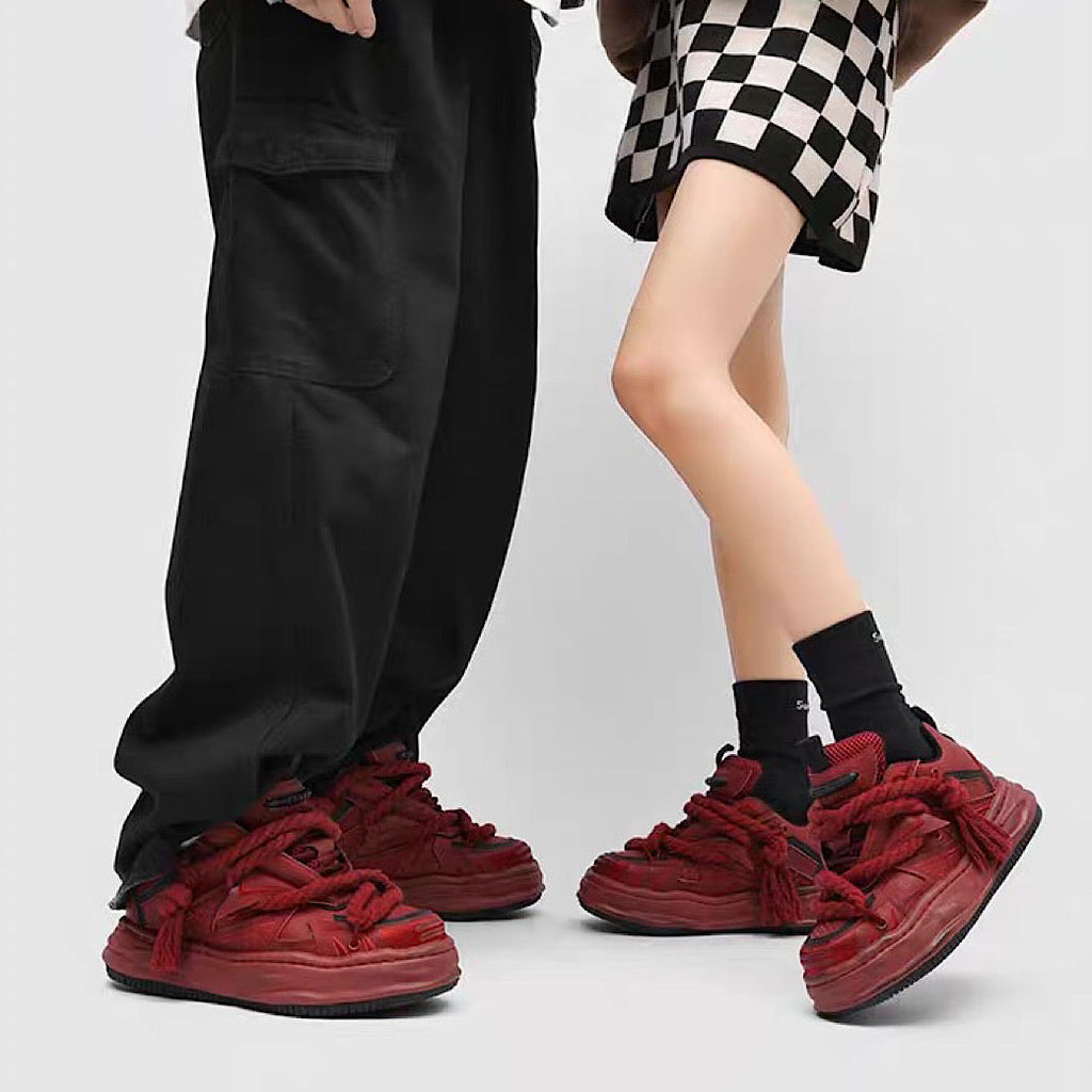 Multi-lace design muted color stained sneakers  OR0909