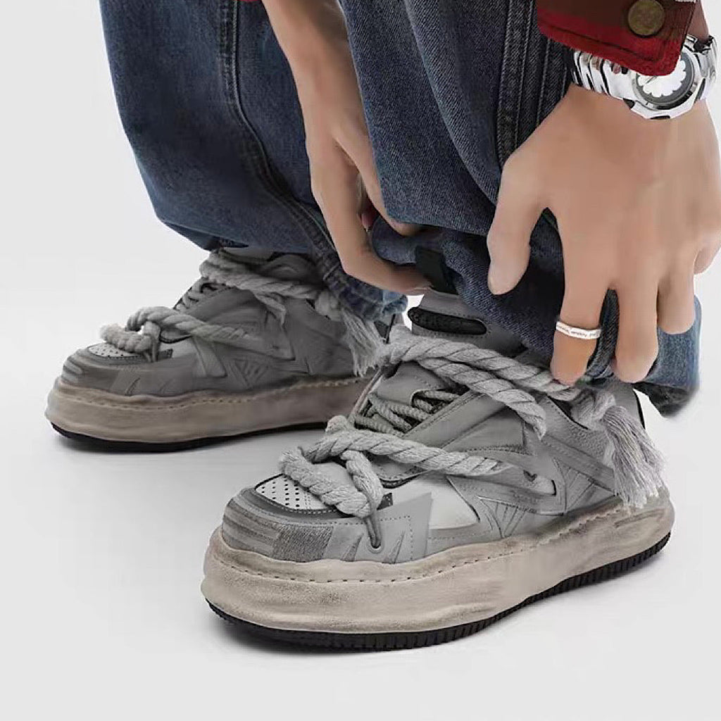 Multi-lace design muted color stained sneakers  OR0909