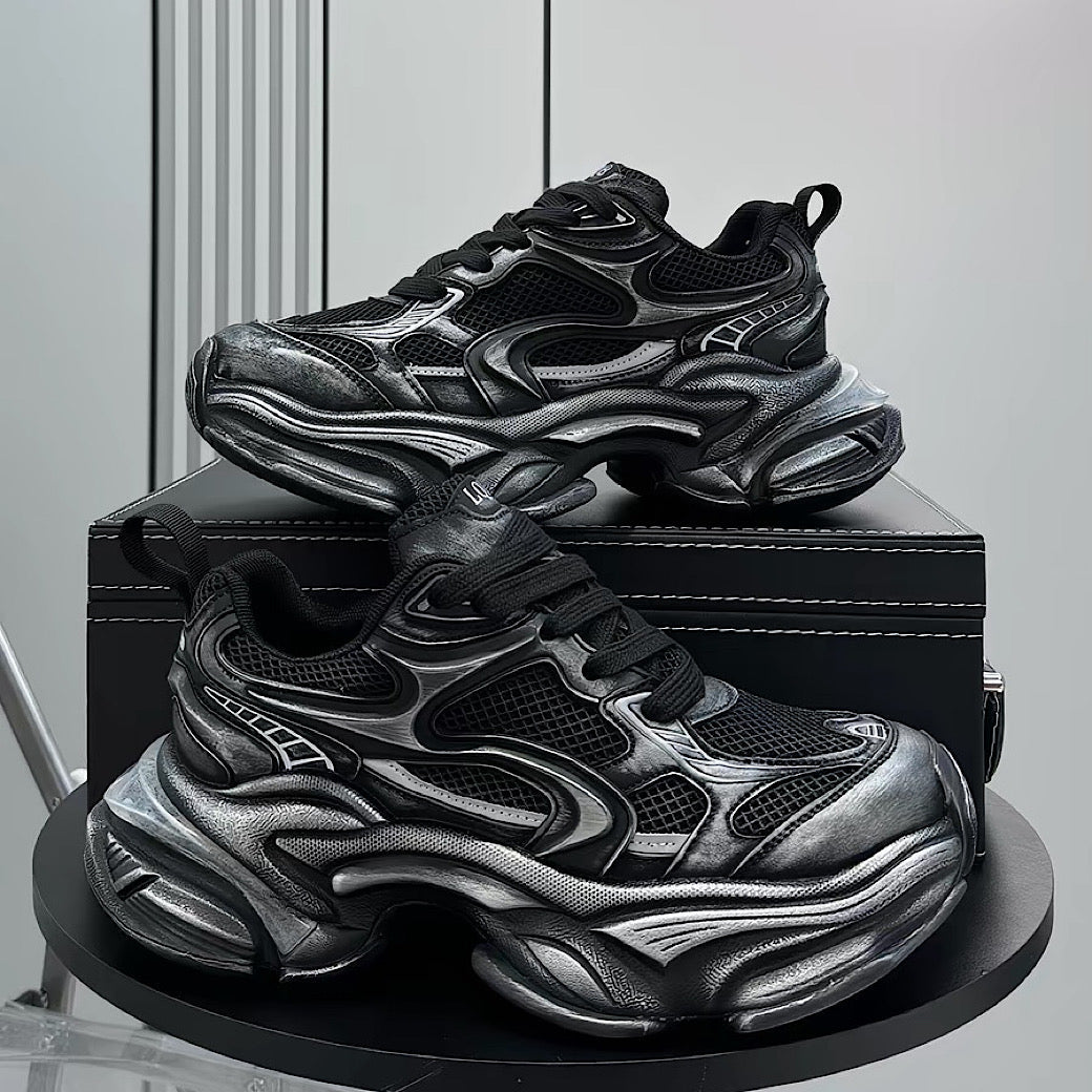 Edgy Dirt-Design Wavy-Sole Platform Sneakers  OR0925