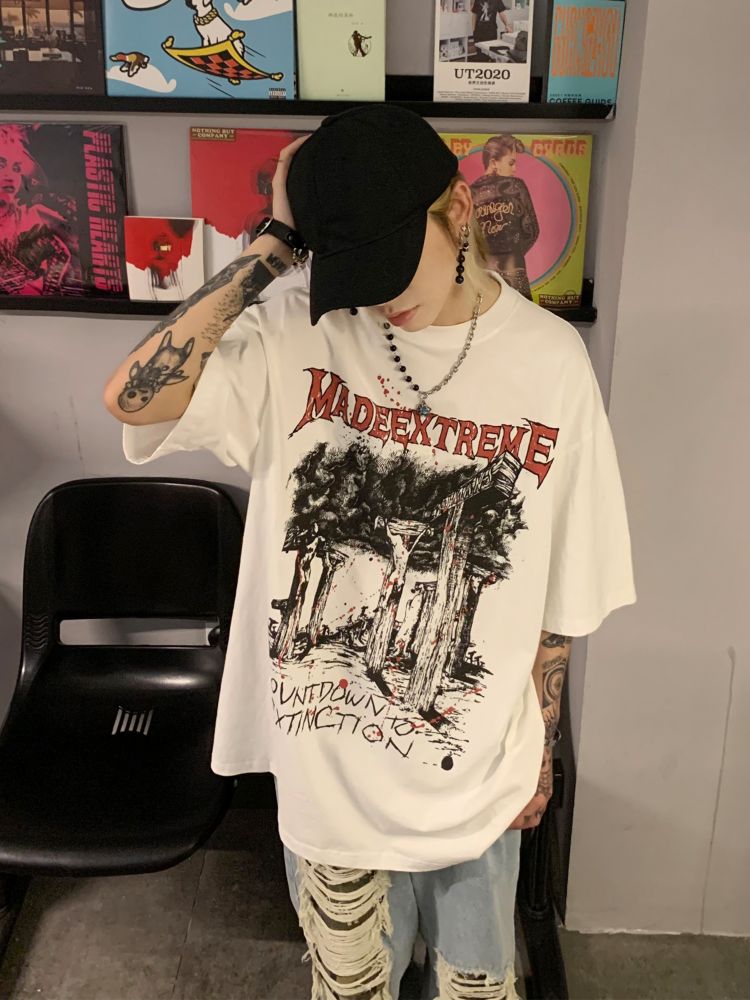 Vintage Design Graphic Print Short Sleeve T-shirt  OR0933