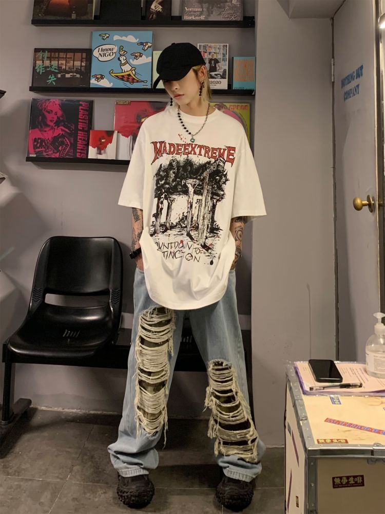 Vintage Design Graphic Print Short Sleeve T-shirt  OR0933