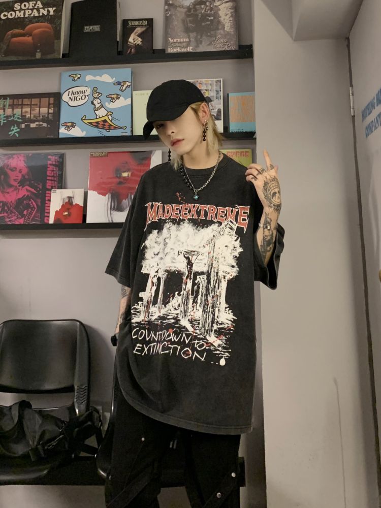 Vintage Design Graphic Print Short Sleeve T-shirt  OR0933