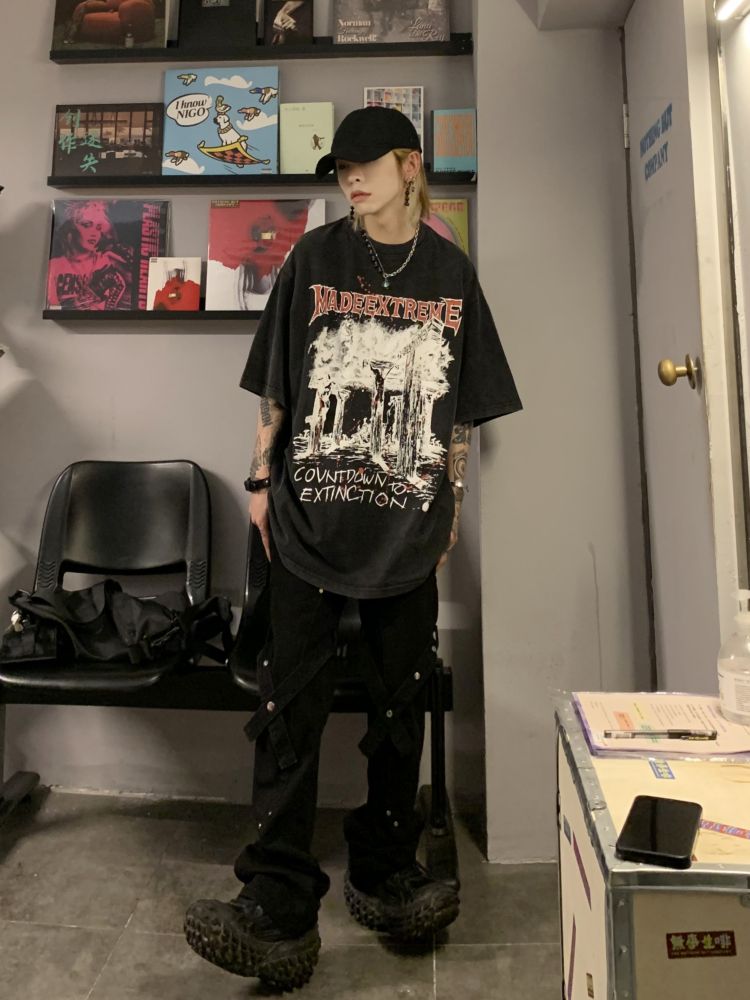 Vintage Design Graphic Print Short Sleeve T-shirt  OR0933
