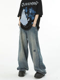 Side low edge design loose jeans  OR0936