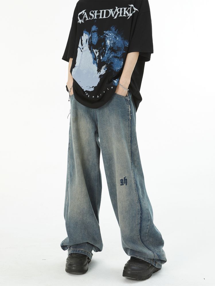 Side low edge design loose jeans  OR0936