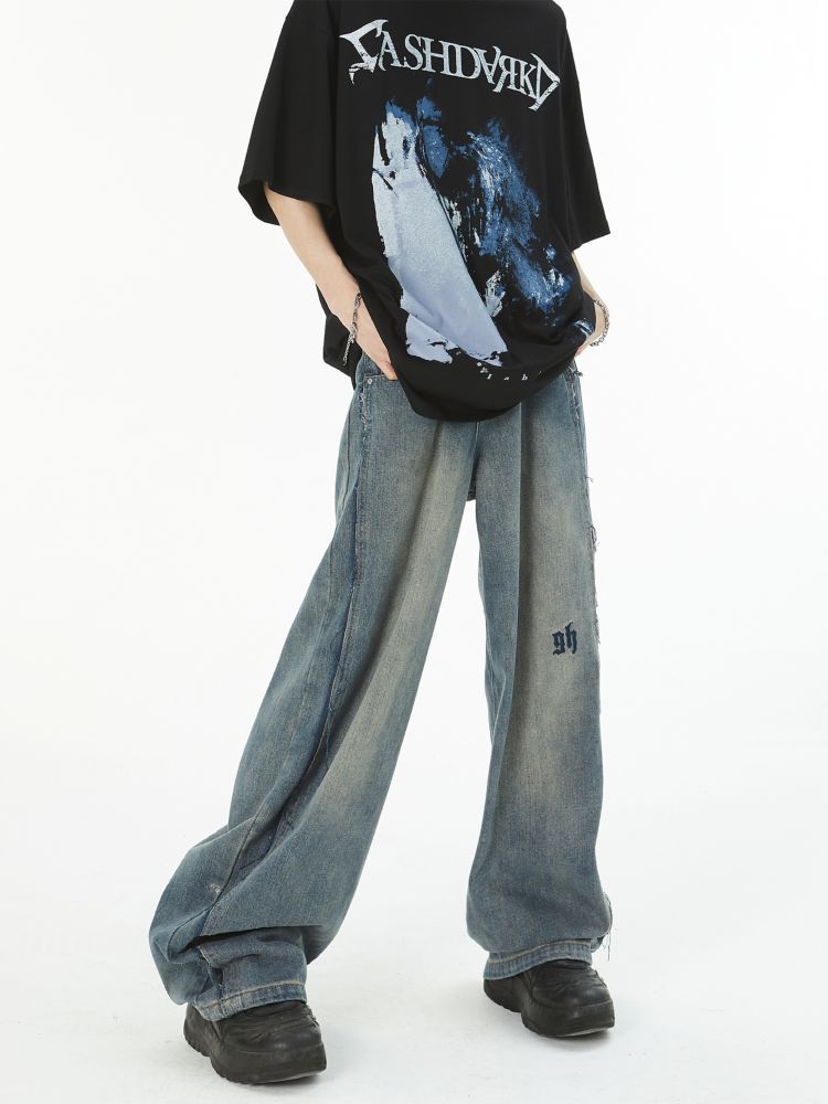 Side low edge design loose jeans  OR0936