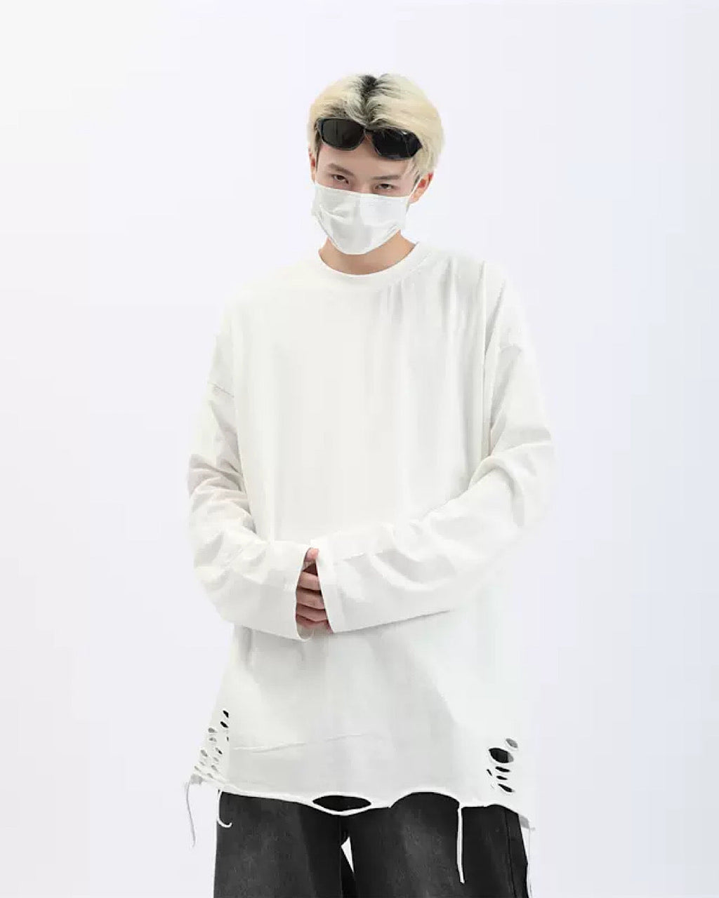 Hemless Damaged Simple T-Shirt  OR0937
