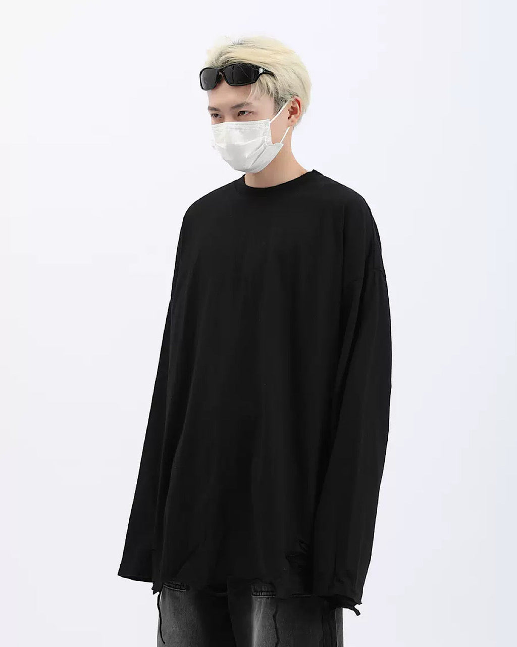 Hemless Damaged Simple T-Shirt  OR0937
