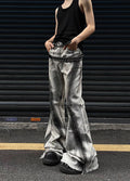 Slash type washed design flare denim pants  OR0938
