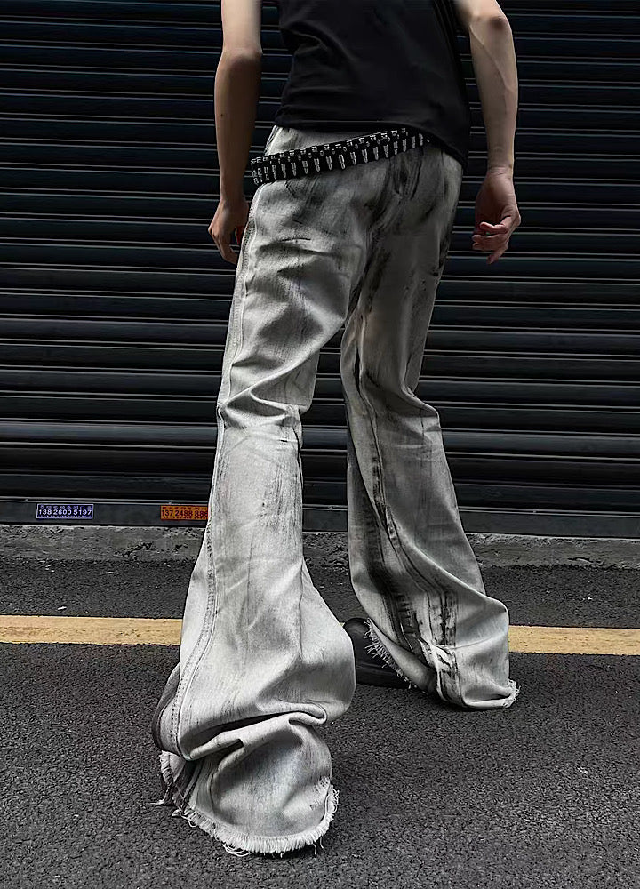 Slash type washed design flare denim pants  OR0938