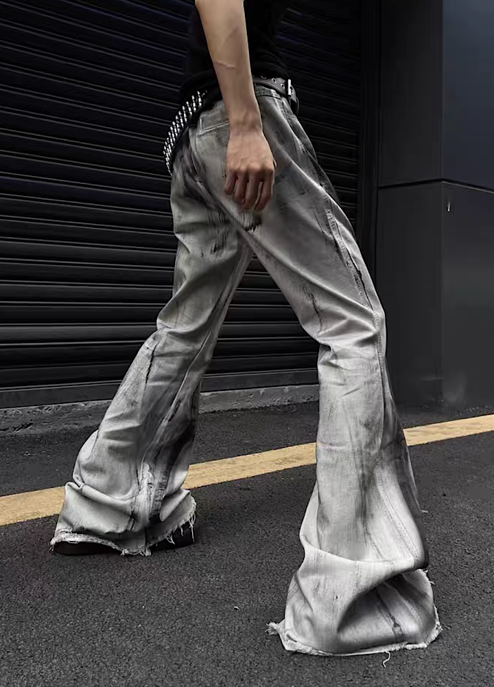 Slash type washed design flare denim pants  OR0938
