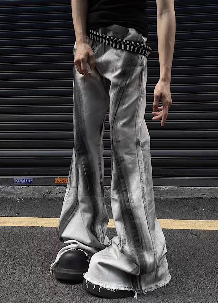 Slash type washed design flare denim pants  OR0938