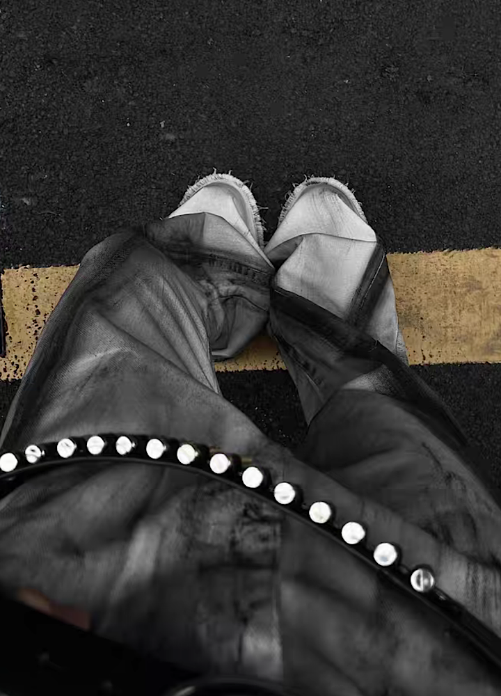 Slash type washed design flare denim pants  OR0938