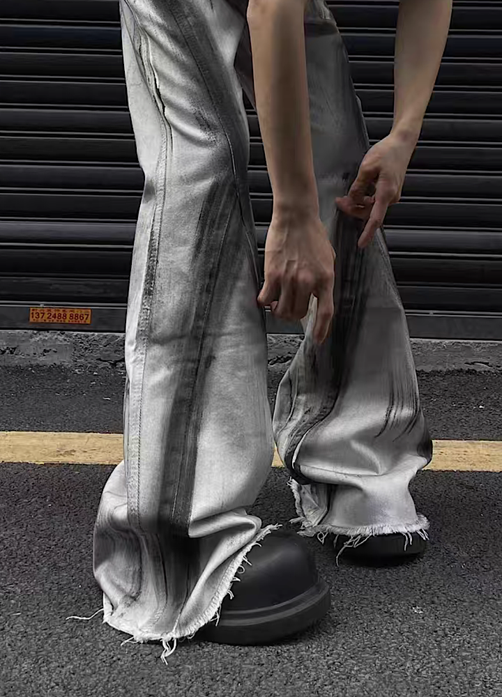 Slash type washed design flare denim pants  OR0938