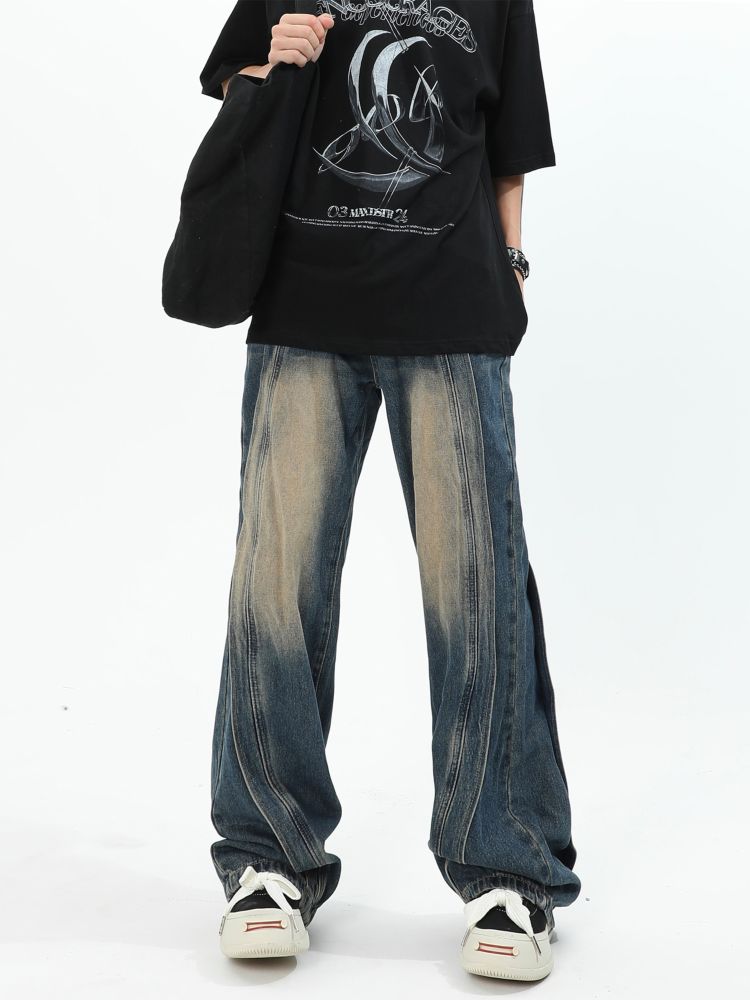 Stitch design wide leg jeans  OR0940