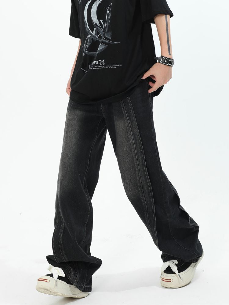 Stitch design wide leg jeans  OR0940