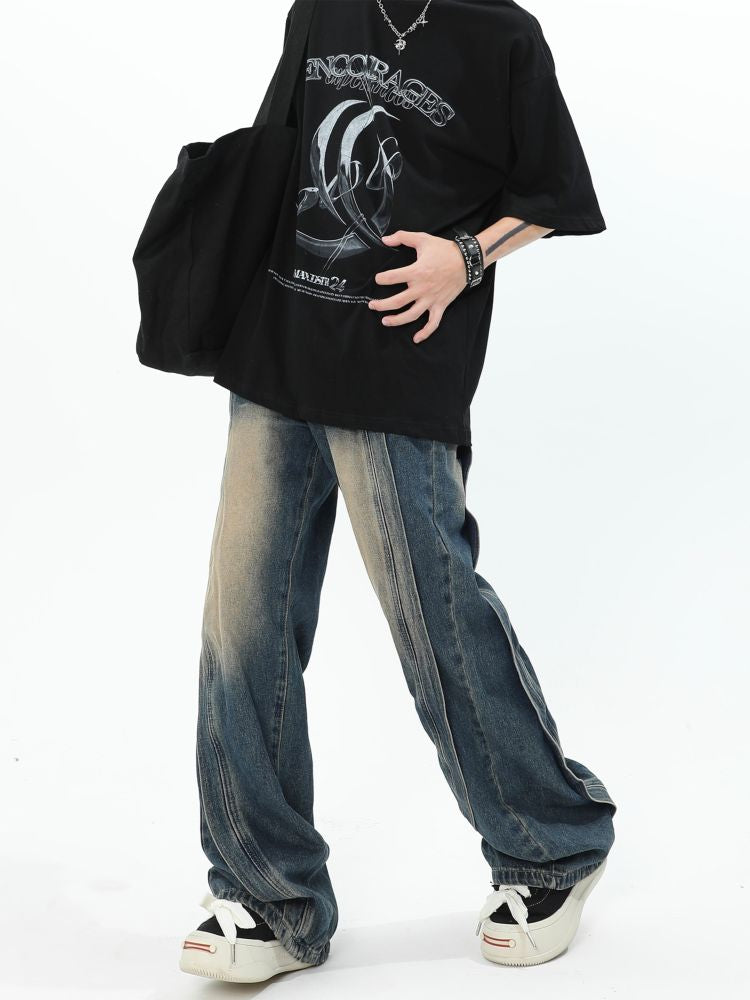 Stitch design wide leg jeans  OR0940