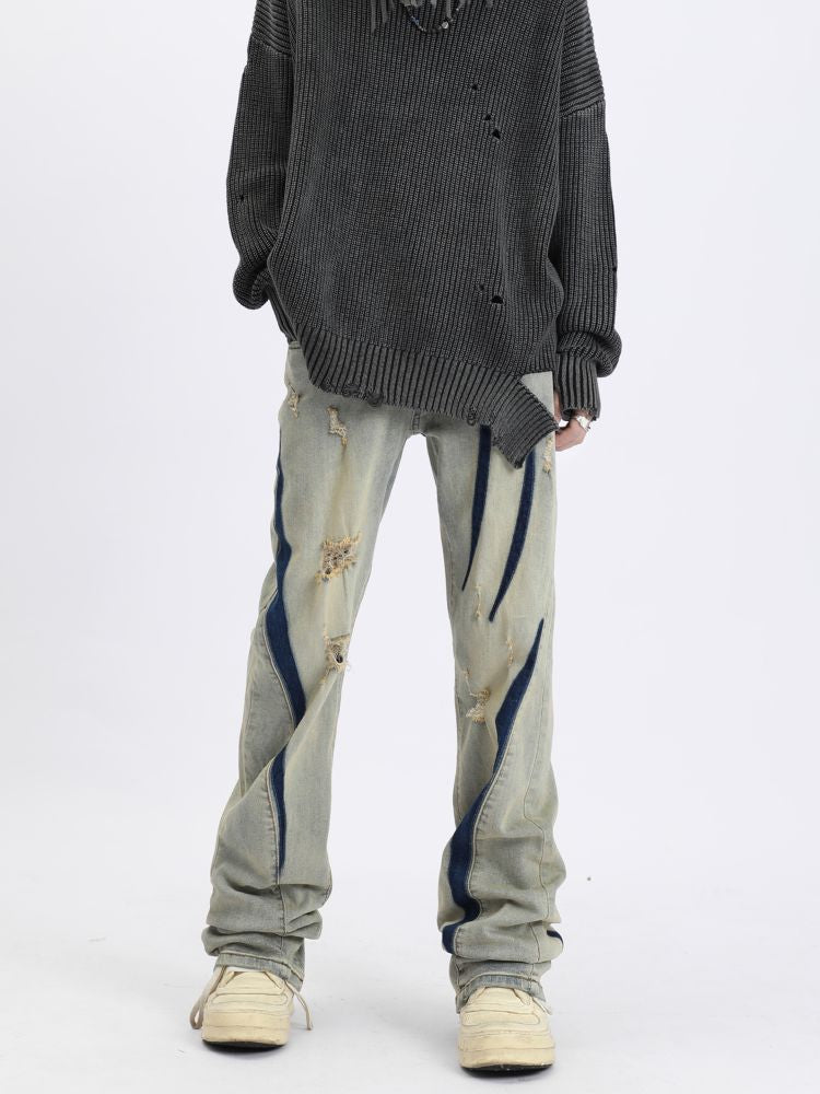 Contrast color distressed design jeans  OR0941