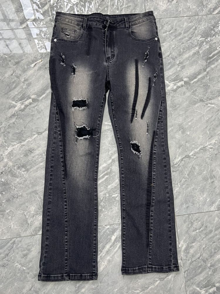 Contrast color distressed design jeans  OR0941