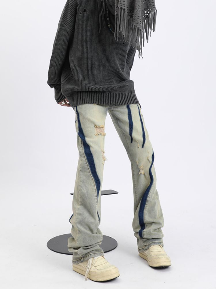 Contrast color distressed design jeans  OR0941