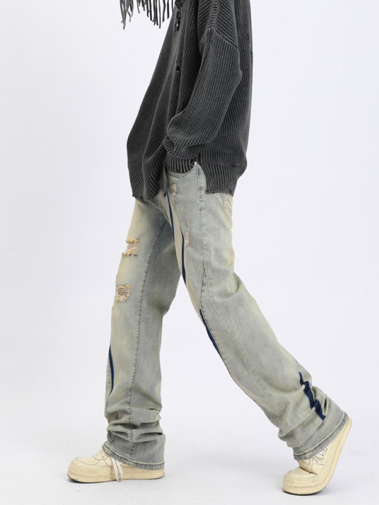 Contrast color distressed design jeans  OR0941