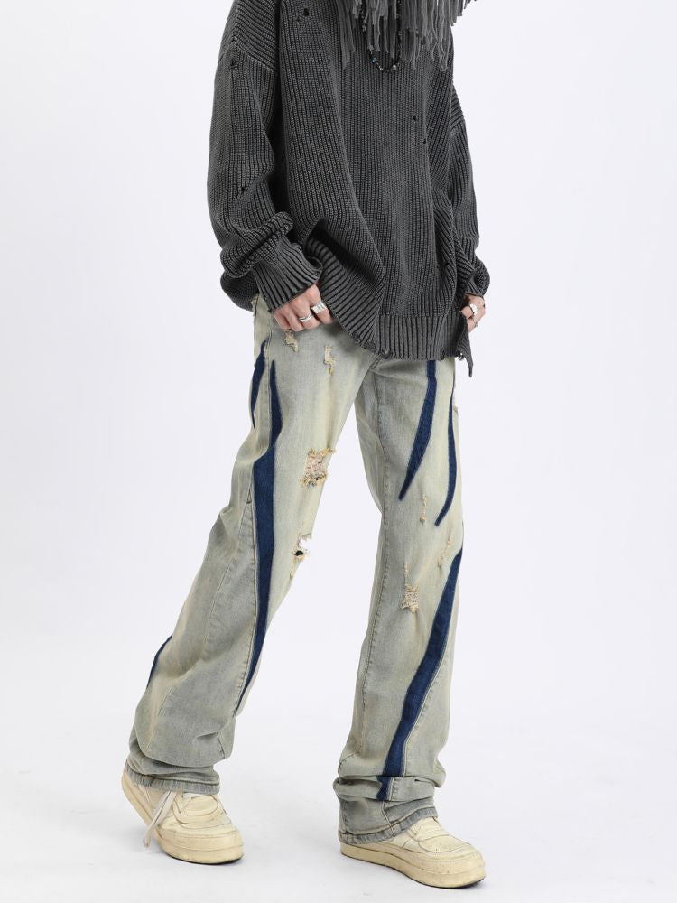 Contrast color distressed design jeans  OR0941