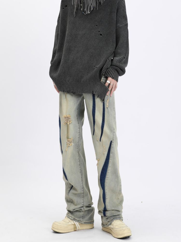 Contrast color distressed design jeans  OR0941