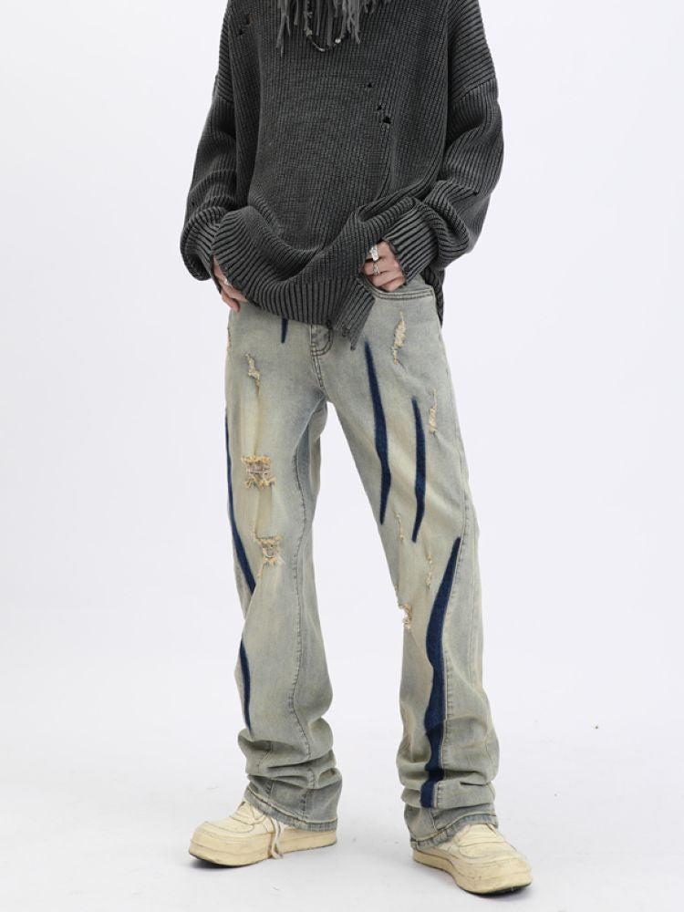 Contrast color distressed design jeans  OR0941