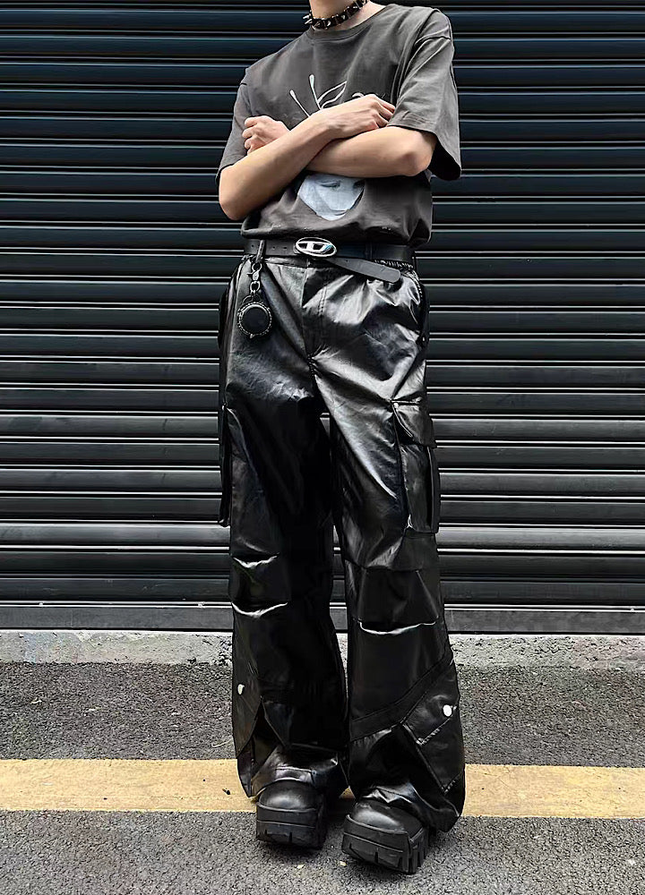 Classic shiny chiramic design leather pants  OR0943