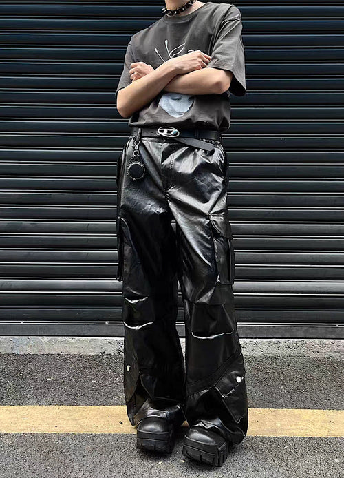 Classic shiny chiramic design leather pants  OR0943