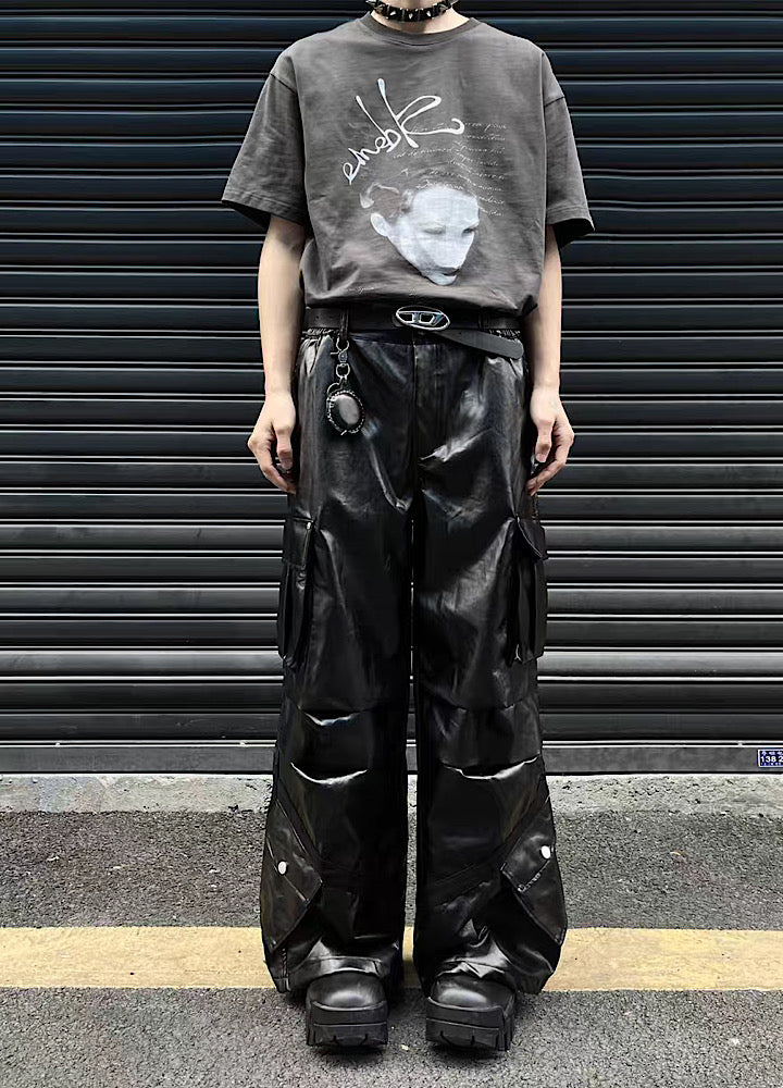 Classic shiny chiramic design leather pants  OR0943