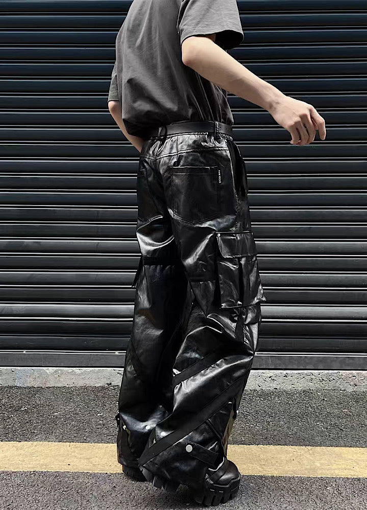 Classic shiny chiramic design leather pants  OR0943