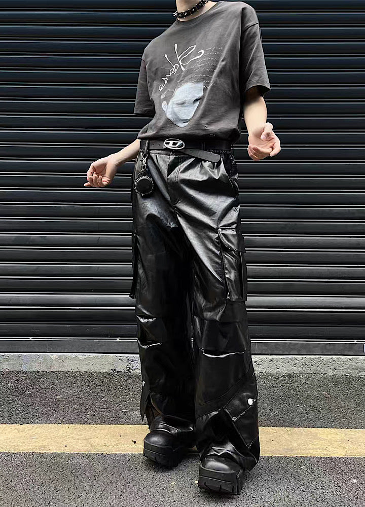 Classic shiny chiramic design leather pants  OR0943