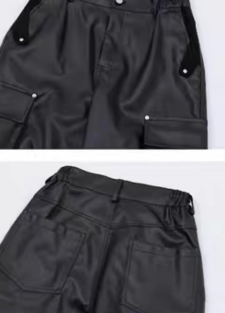 Classic shiny chiramic design leather pants  OR0943