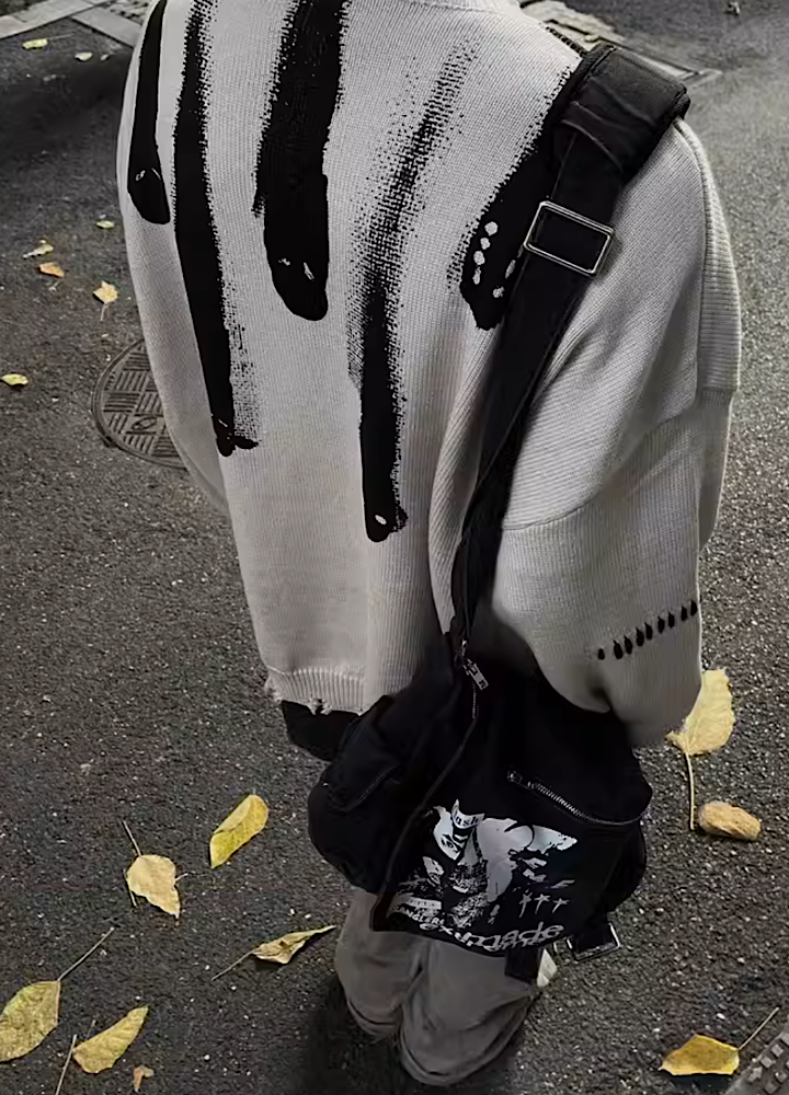 Dirt ghost design mid-damage knit sweater  OR0944