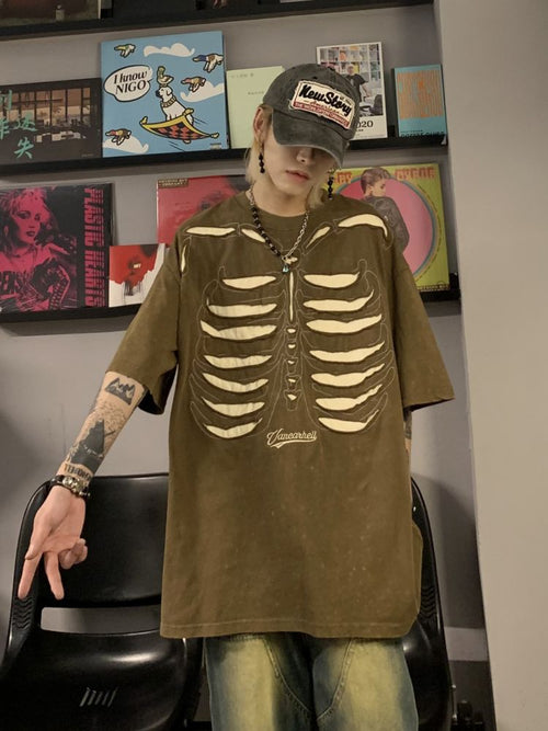 Bone design distressed oversized T-shirt  OR0945