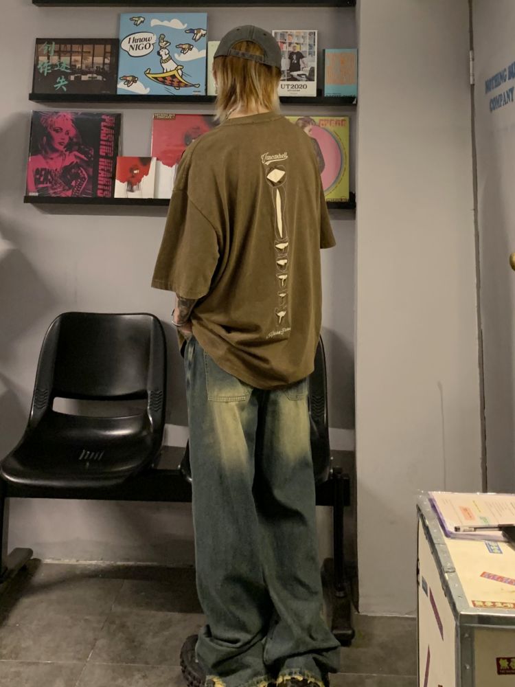 Bone design distressed oversized T-shirt  OR0945