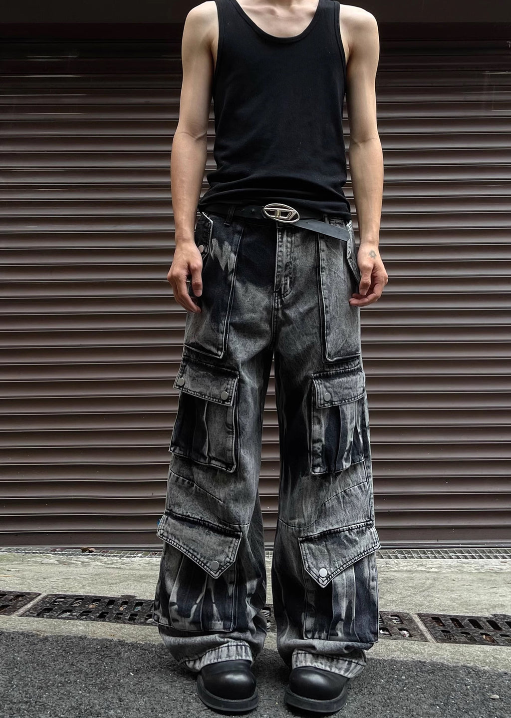 Random wash processing gimmick design gray denim pants  OR0948