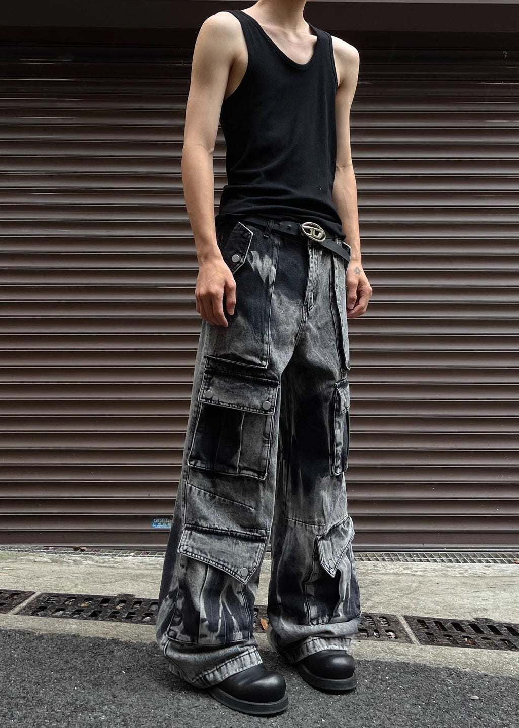 Random wash processing gimmick design gray denim pants  OR0948