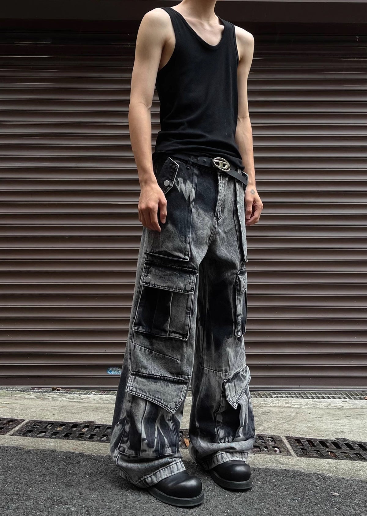 Random wash processing gimmick design gray denim pants  OR0948