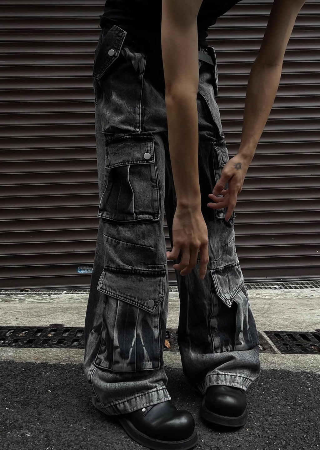 Random wash processing gimmick design gray denim pants  OR0948