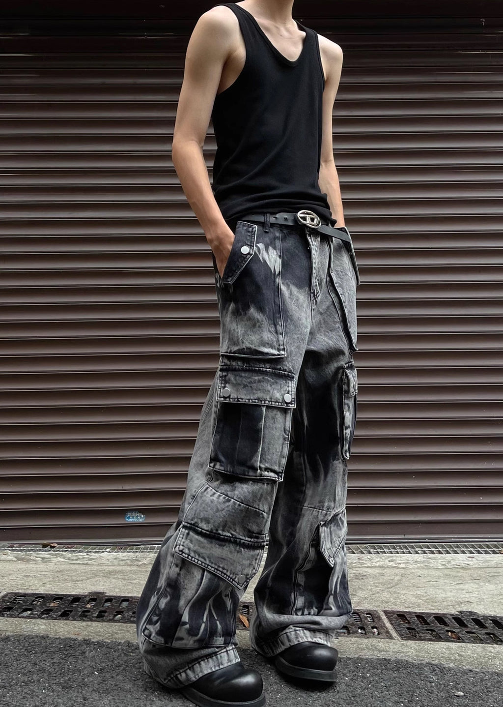 Random wash processing gimmick design gray denim pants  OR0948