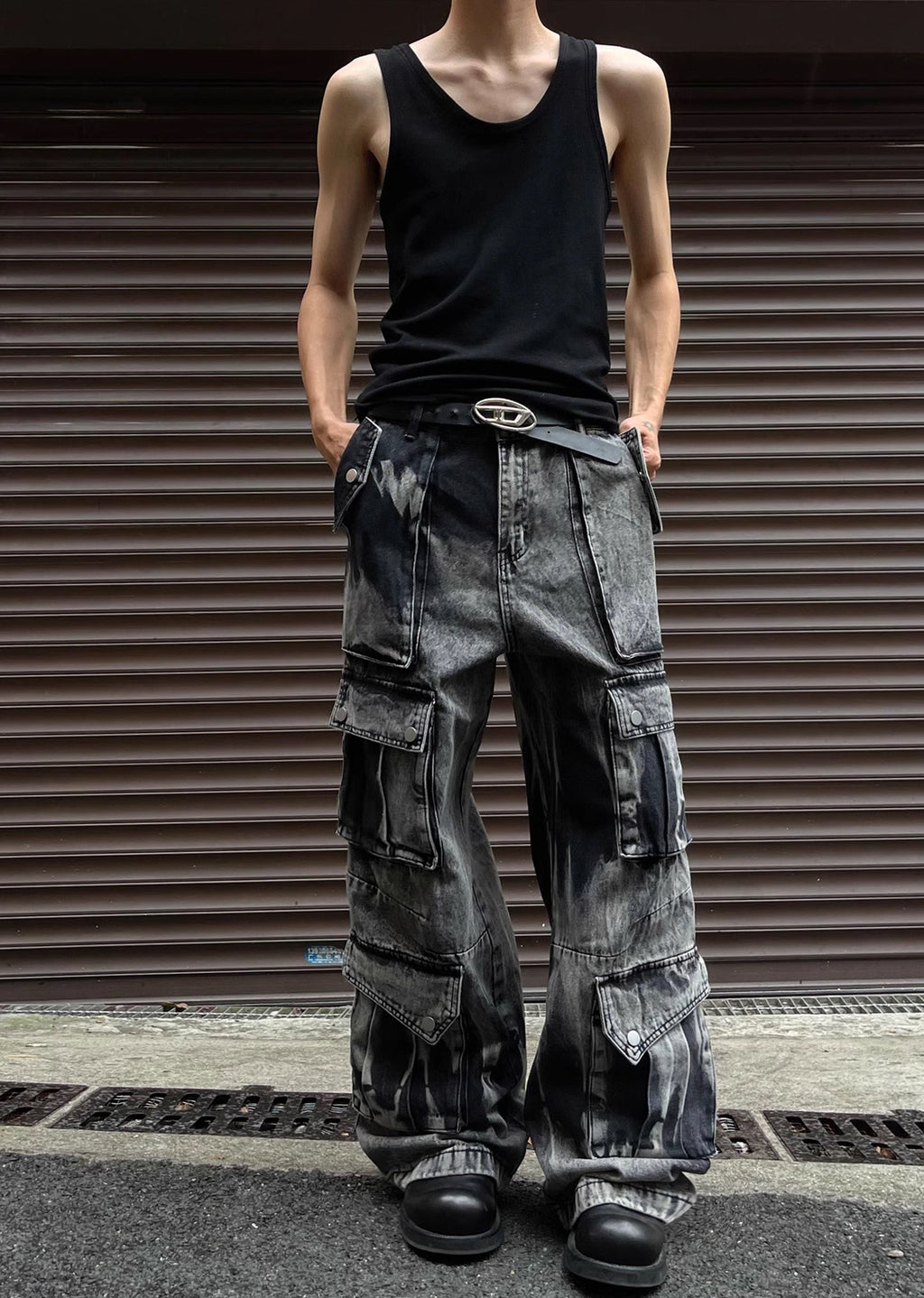 Random wash processing gimmick design gray denim pants  OR0948