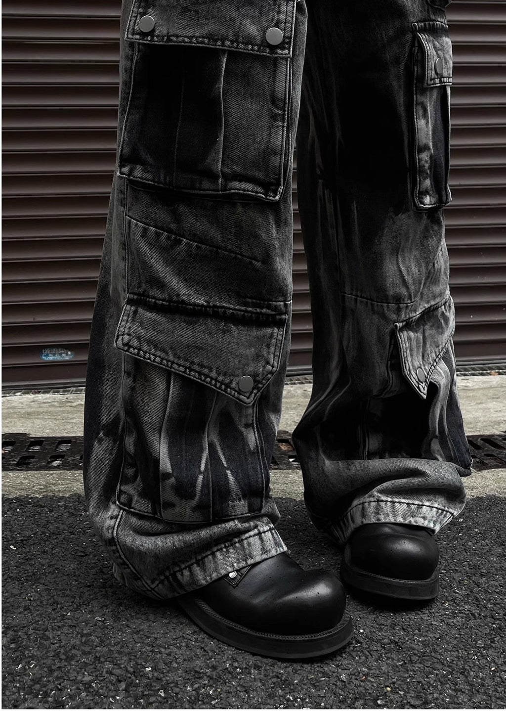 Random wash processing gimmick design gray denim pants  OR0948