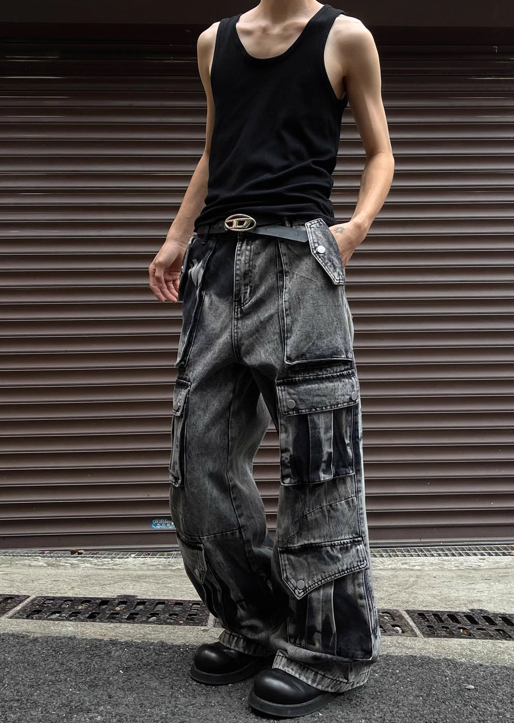 Random wash processing gimmick design gray denim pants  OR0948