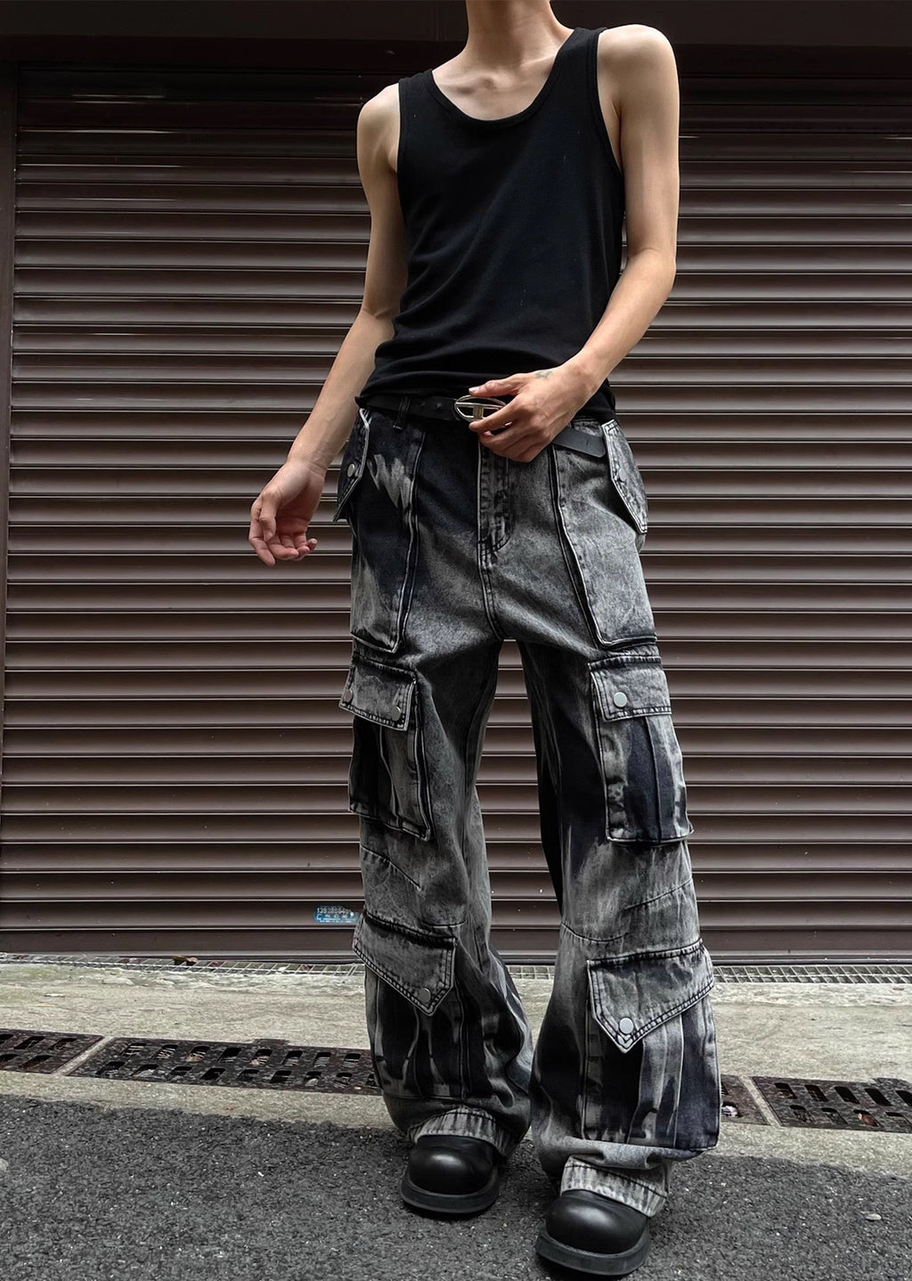 Random wash processing gimmick design gray denim pants  OR0948